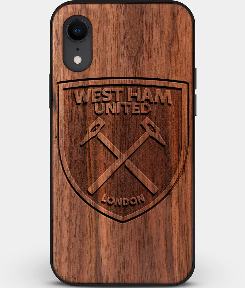 Custom Carved Wood West Ham United F.C. iPhone XR Case | Personalized Walnut Wood West Ham United F.C. Cover, Birthday Gift, Gifts For Him, Monogrammed Gift For Fan | by Engraved In Nature