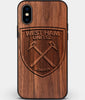 Custom Carved Wood West Ham United F.C. iPhone X/XS Case | Personalized Walnut Wood West Ham United F.C. Cover, Birthday Gift, Gifts For Him, Monogrammed Gift For Fan | by Engraved In Nature