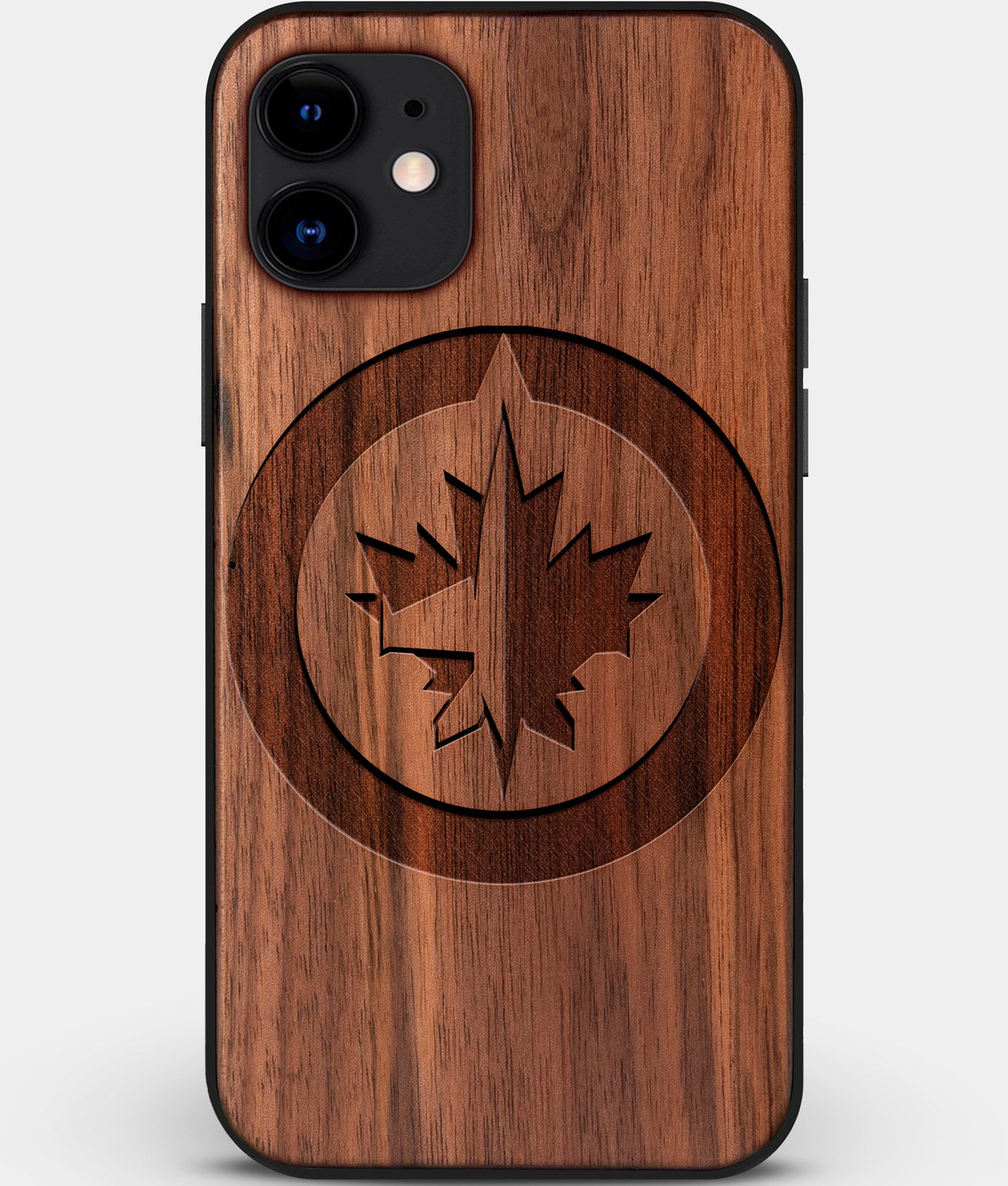 Custom Carved Wood Winnipeg Jets iPhone 11 Case | Personalized Walnut Wood Winnipeg Jets Cover, Birthday Gift, Gifts For Him, Monogrammed Gift For Fan | by Engraved In Nature