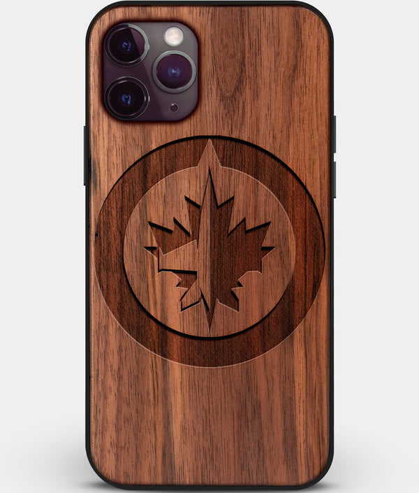 Custom Carved Wood Winnipeg Jets iPhone 11 Pro Case | Personalized Walnut Wood Winnipeg Jets Cover, Birthday Gift, Gifts For Him, Monogrammed Gift For Fan | by Engraved In Nature