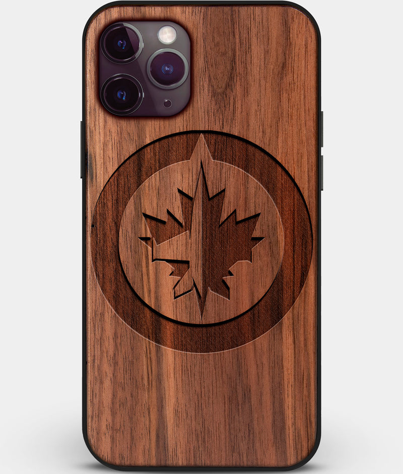 Custom Carved Wood Winnipeg Jets iPhone 11 Pro Max Case | Personalized Walnut Wood Winnipeg Jets Cover, Birthday Gift, Gifts For Him, Monogrammed Gift For Fan | by Engraved In Nature