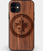 Custom Carved Wood Winnipeg Jets iPhone 12 Case | Personalized Walnut Wood Winnipeg Jets Cover, Birthday Gift, Gifts For Him, Monogrammed Gift For Fan | by Engraved In Nature