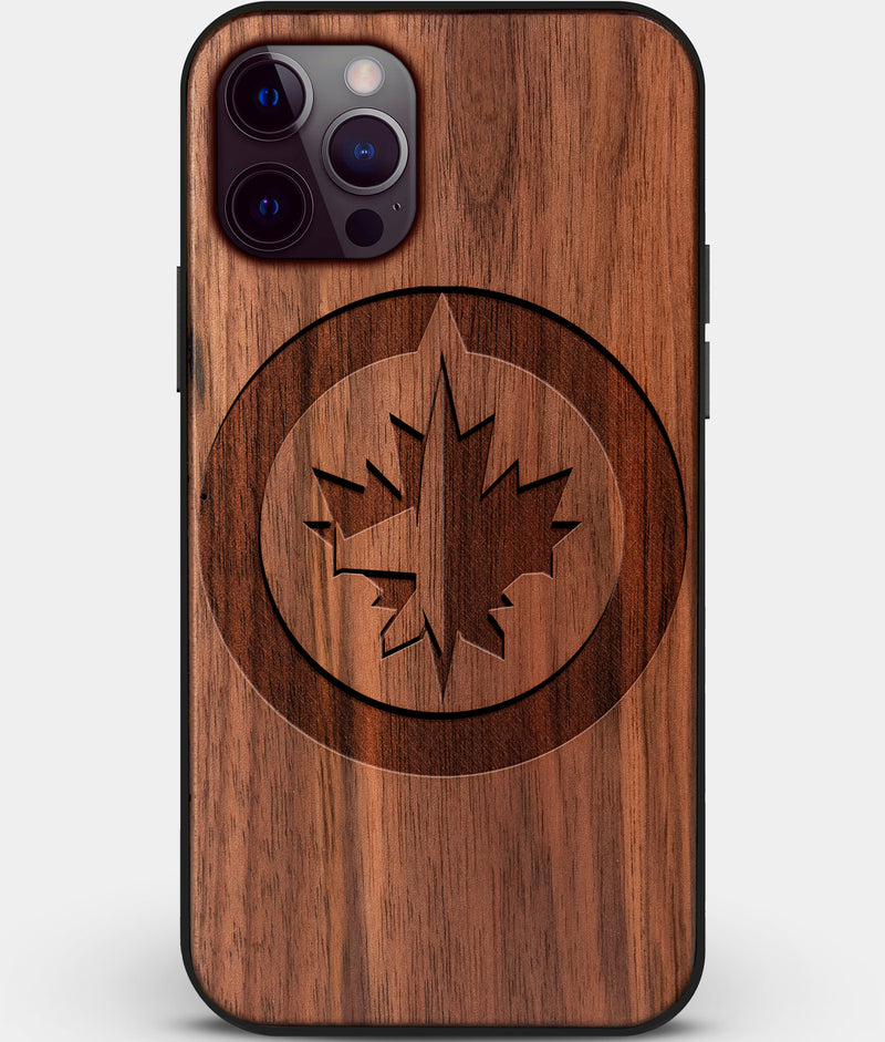 Custom Carved Wood Winnipeg Jets iPhone 12 Pro Case | Personalized Walnut Wood Winnipeg Jets Cover, Birthday Gift, Gifts For Him, Monogrammed Gift For Fan | by Engraved In Nature