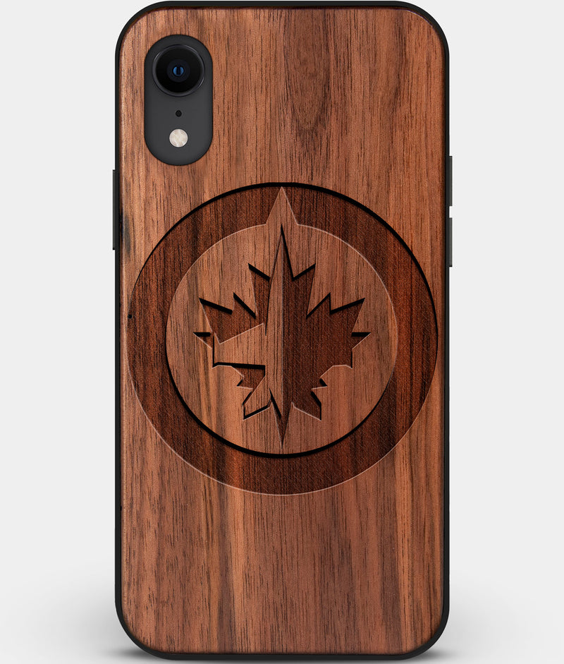 Custom Carved Wood Winnipeg Jets iPhone XR Case | Personalized Walnut Wood Winnipeg Jets Cover, Birthday Gift, Gifts For Him, Monogrammed Gift For Fan | by Engraved In Nature
