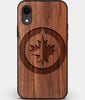 Custom Carved Wood Winnipeg Jets iPhone XR Case | Personalized Walnut Wood Winnipeg Jets Cover, Birthday Gift, Gifts For Him, Monogrammed Gift For Fan | by Engraved In Nature