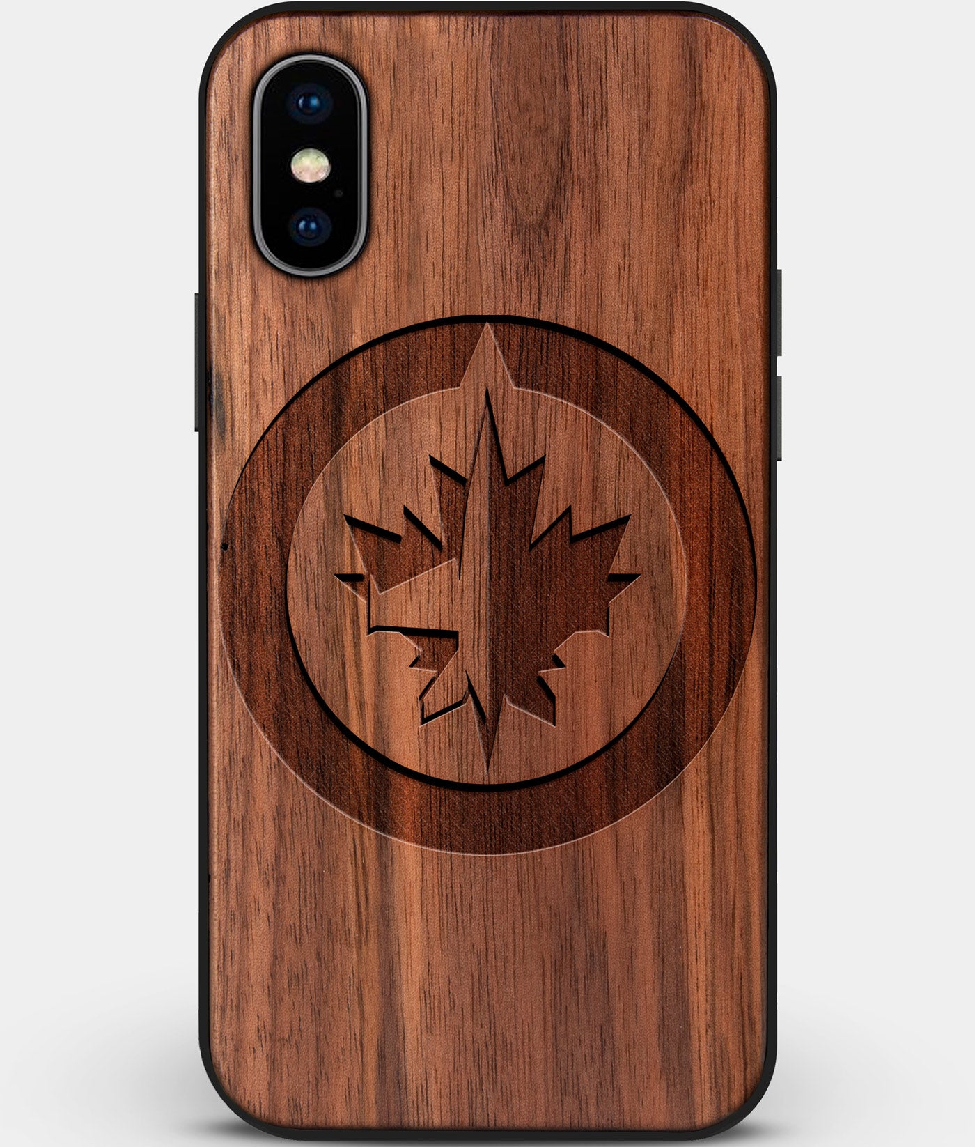 Custom Carved Wood Winnipeg Jets iPhone X/XS Case | Personalized Walnut Wood Winnipeg Jets Cover, Birthday Gift, Gifts For Him, Monogrammed Gift For Fan | by Engraved In Nature