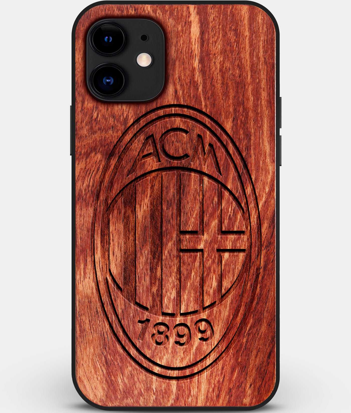 Custom Carved Wood A.C. Milan iPhone 11 Case | Personalized Mahogany Wood A.C. Milan Cover, Birthday Gift, Gifts For Him, Monogrammed Gift For Fan | by Engraved In Nature