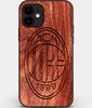 Custom Carved Wood A.C. Milan iPhone 11 Case | Personalized Mahogany Wood A.C. Milan Cover, Birthday Gift, Gifts For Him, Monogrammed Gift For Fan | by Engraved In Nature