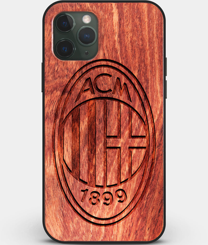 Custom Carved Wood A.C. Milan iPhone 11 Pro Case | Personalized Mahogany Wood A.C. Milan Cover, Birthday Gift, Gifts For Him, Monogrammed Gift For Fan | by Engraved In Nature