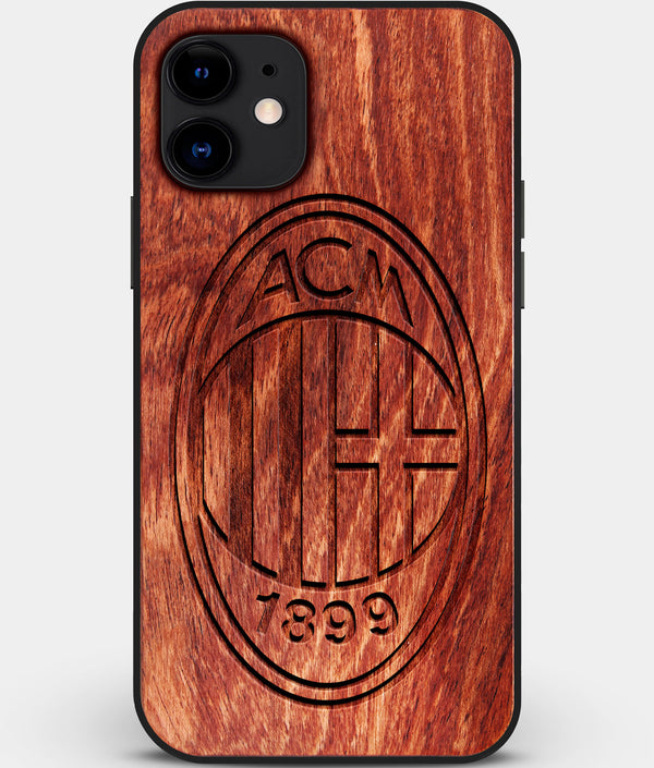 Custom Carved Wood A.C. Milan iPhone 12 Case | Personalized Mahogany Wood A.C. Milan Cover, Birthday Gift, Gifts For Him, Monogrammed Gift For Fan | by Engraved In Nature