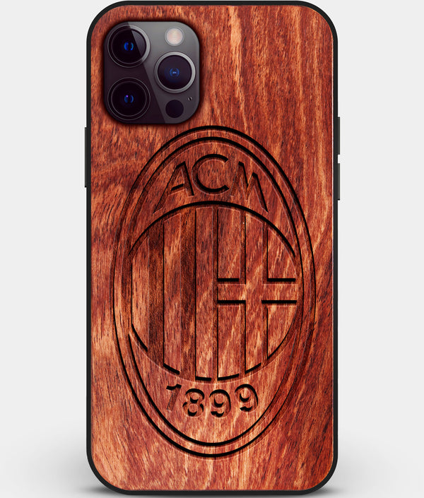 Custom Carved Wood A.C. Milan iPhone 12 Pro Case | Personalized Mahogany Wood A.C. Milan Cover, Birthday Gift, Gifts For Him, Monogrammed Gift For Fan | by Engraved In Nature