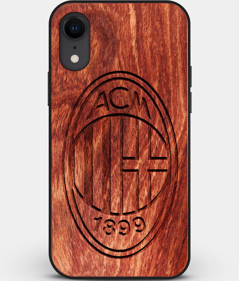 Custom Carved Wood A.C. Milan iPhone XR Case | Personalized Mahogany Wood A.C. Milan Cover, Birthday Gift, Gifts For Him, Monogrammed Gift For Fan | by Engraved In Nature