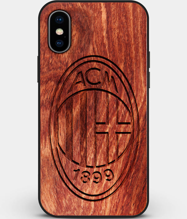 Custom Carved Wood A.C. Milan iPhone X/XS Case | Personalized Mahogany Wood A.C. Milan Cover, Birthday Gift, Gifts For Him, Monogrammed Gift For Fan | by Engraved In Nature