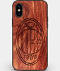 Custom Carved Wood A.C. Milan iPhone XS Max Case | Personalized Mahogany Wood A.C. Milan Cover, Birthday Gift, Gifts For Him, Monogrammed Gift For Fan | by Engraved In Nature