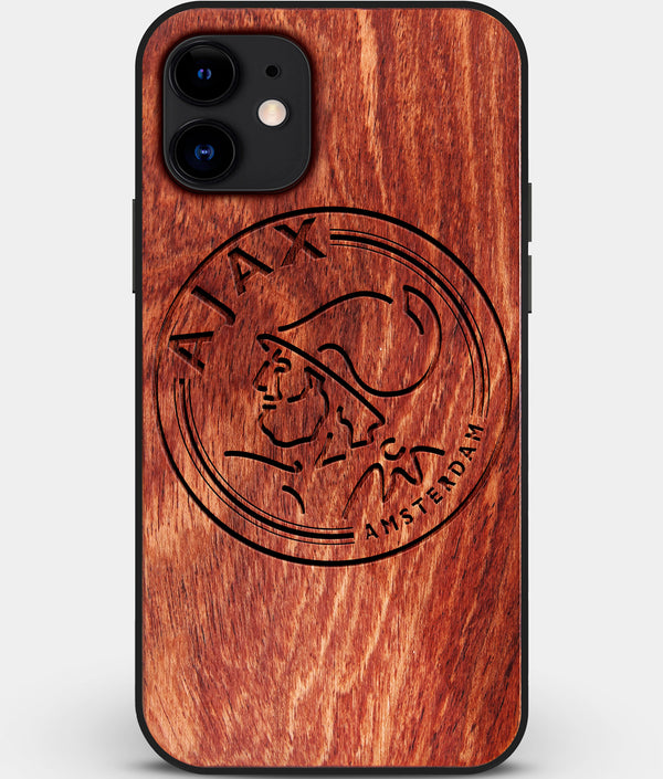 Custom Carved Wood AFC Ajax iPhone 11 Case | Personalized Mahogany Wood AFC Ajax Cover, Birthday Gift, Gifts For Him, Monogrammed Gift For Fan | by Engraved In Nature