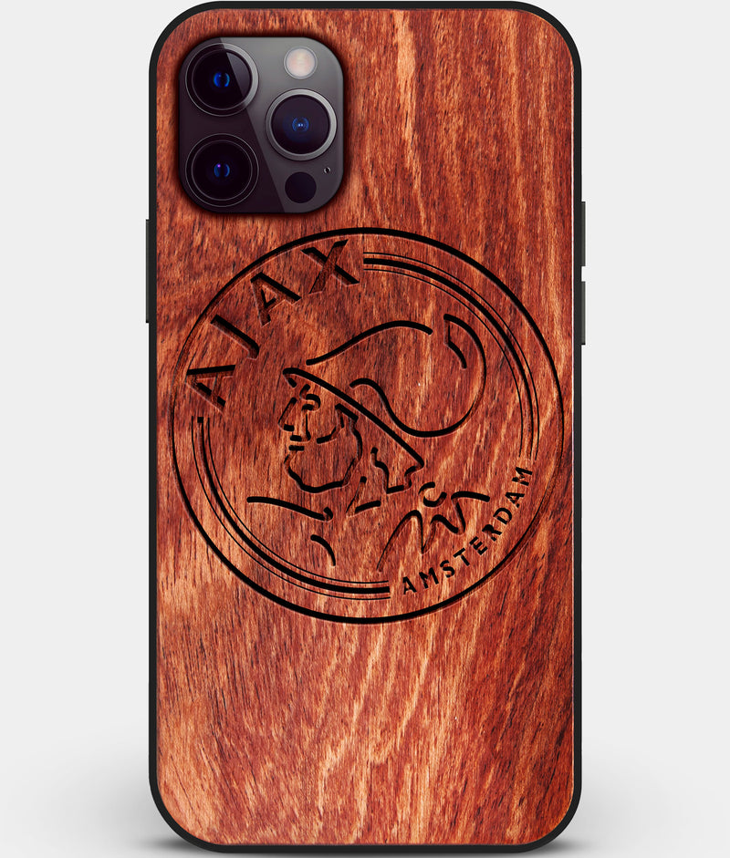 Custom Carved Wood AFC Ajax iPhone 12 Pro Case | Personalized Mahogany Wood AFC Ajax Cover, Birthday Gift, Gifts For Him, Monogrammed Gift For Fan | by Engraved In Nature