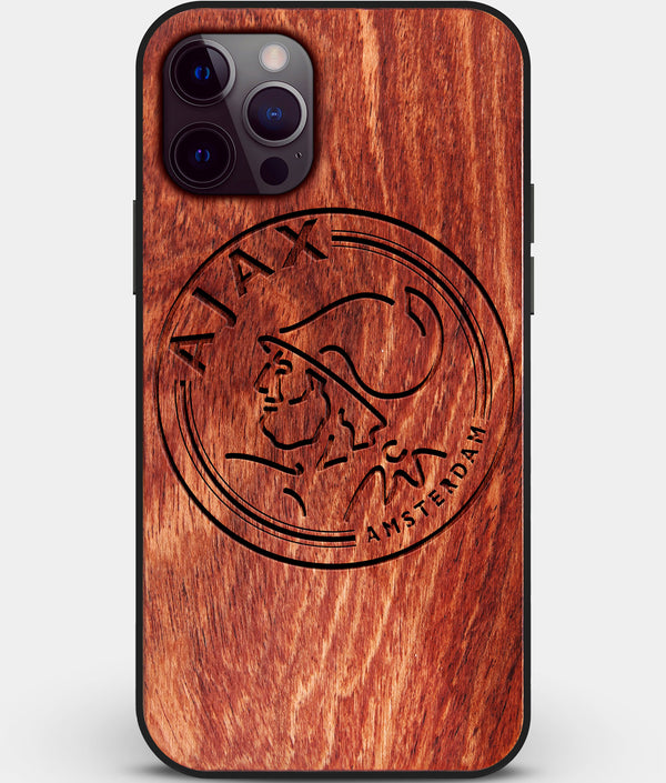 Custom Carved Wood AFC Ajax iPhone 12 Pro Max Case | Personalized Mahogany Wood AFC Ajax Cover, Birthday Gift, Gifts For Him, Monogrammed Gift For Fan | by Engraved In Nature