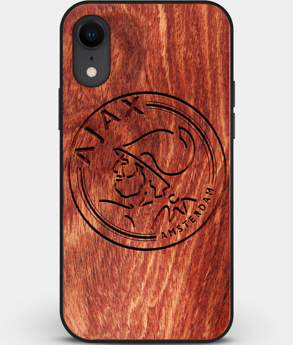 Custom Carved Wood AFC Ajax iPhone XR Case | Personalized Mahogany Wood AFC Ajax Cover, Birthday Gift, Gifts For Him, Monogrammed Gift For Fan | by Engraved In Nature