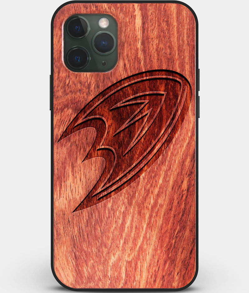 Custom Carved Wood Anaheim Ducks iPhone 11 Pro Case | Personalized Mahogany Wood Anaheim Ducks Cover, Birthday Gift, Gifts For Him, Monogrammed Gift For Fan | by Engraved In Nature