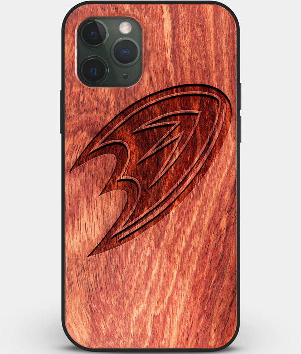 Custom Carved Wood Anaheim Ducks iPhone 11 Pro Max Case | Personalized Mahogany Wood Anaheim Ducks Cover, Birthday Gift, Gifts For Him, Monogrammed Gift For Fan | by Engraved In Nature