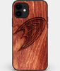 Custom Carved Wood Anaheim Ducks iPhone 12 Case | Personalized Mahogany Wood Anaheim Ducks Cover, Birthday Gift, Gifts For Him, Monogrammed Gift For Fan | by Engraved In Nature