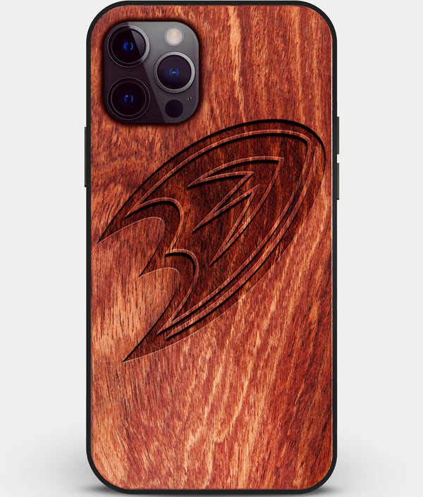 Custom Carved Wood Anaheim Ducks iPhone 12 Pro Case | Personalized Mahogany Wood Anaheim Ducks Cover, Birthday Gift, Gifts For Him, Monogrammed Gift For Fan | by Engraved In Nature
