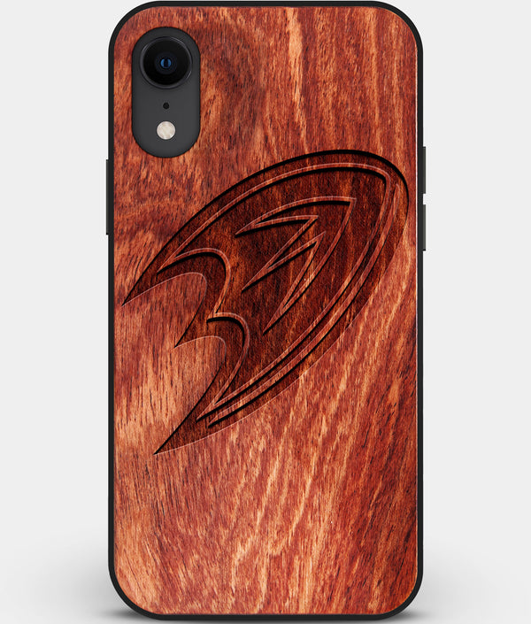 Custom Carved Wood Anaheim Ducks iPhone XR Case | Personalized Mahogany Wood Anaheim Ducks Cover, Birthday Gift, Gifts For Him, Monogrammed Gift For Fan | by Engraved In Nature