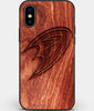 Custom Carved Wood Anaheim Ducks iPhone X/XS Case | Personalized Mahogany Wood Anaheim Ducks Cover, Birthday Gift, Gifts For Him, Monogrammed Gift For Fan | by Engraved In Nature