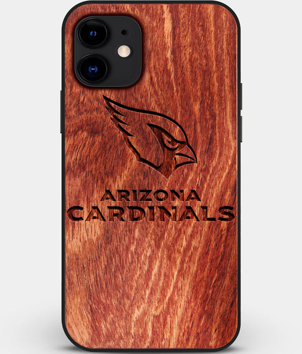 Custom Carved Wood Arizona Cardinals iPhone 12 Case | Personalized Mahogany Wood Arizona Cardinals Cover, Birthday Gift, Gifts For Him, Monogrammed Gift For Fan | by Engraved In Nature