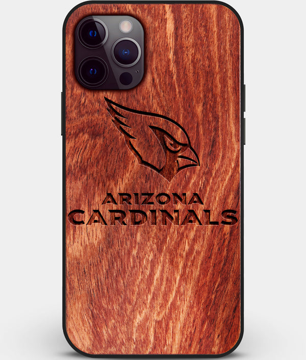 Custom Carved Wood Arizona Cardinals iPhone 12 Pro Case | Personalized Mahogany Wood Arizona Cardinals Cover, Birthday Gift, Gifts For Him, Monogrammed Gift For Fan | by Engraved In Nature