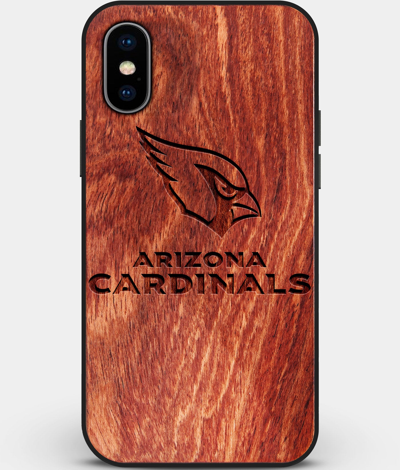 Custom Carved Wood Arizona Cardinals iPhone X/XS Case | Personalized Mahogany Wood Arizona Cardinals Cover, Birthday Gift, Gifts For Him, Monogrammed Gift For Fan | by Engraved In Nature