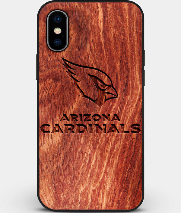 Custom Carved Wood Arizona Cardinals iPhone X/XS Case | Personalized Mahogany Wood Arizona Cardinals Cover, Birthday Gift, Gifts For Him, Monogrammed Gift For Fan | by Engraved In Nature