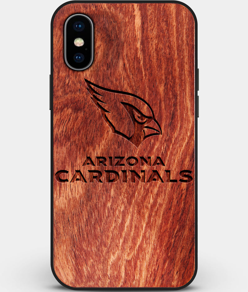 Custom Carved Wood Arizona Cardinals iPhone XS Max Case | Personalized Mahogany Wood Arizona Cardinals Cover, Birthday Gift, Gifts For Him, Monogrammed Gift For Fan | by Engraved In Nature
