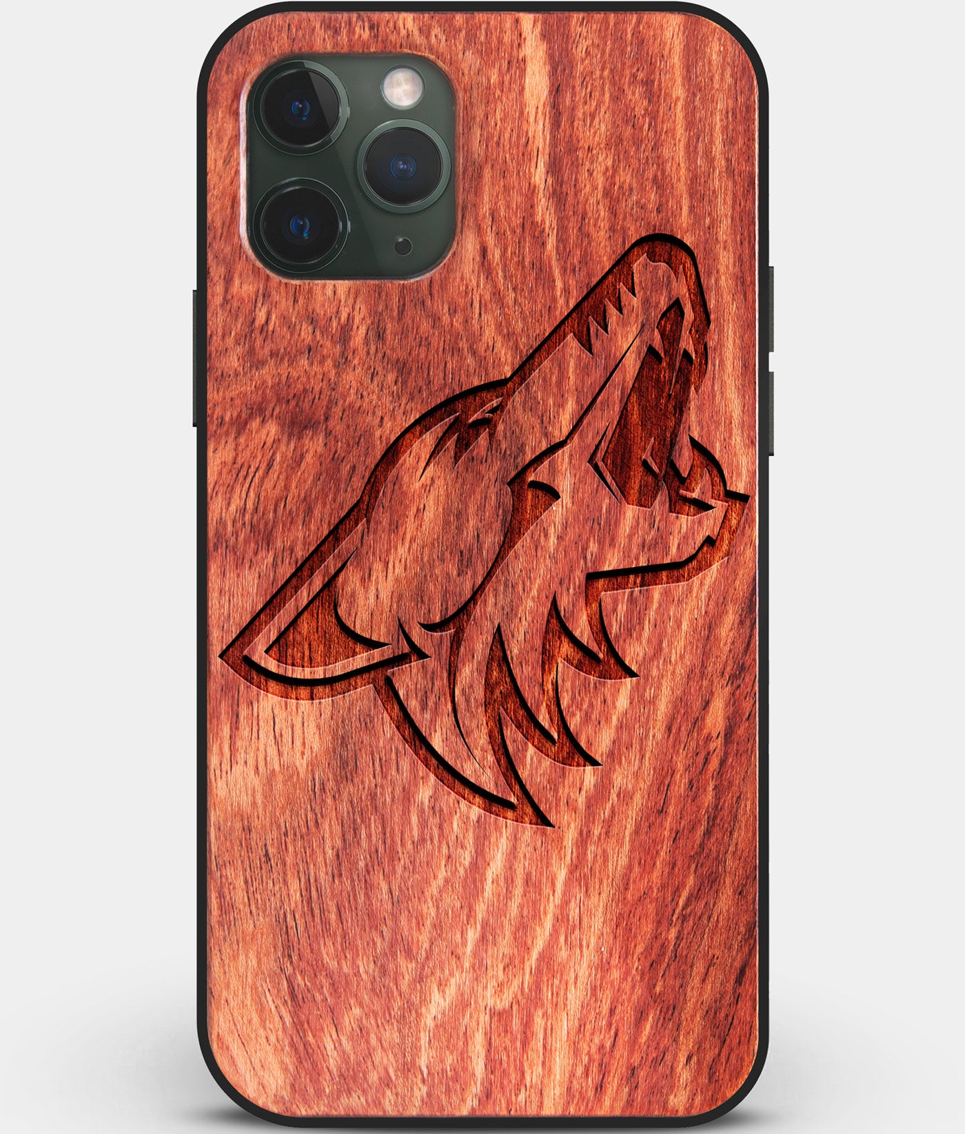 Custom Carved Wood Arizona Coyotes iPhone 11 Pro Max Case | Personalized Mahogany Wood Arizona Coyotes Cover, Birthday Gift, Gifts For Him, Monogrammed Gift For Fan | by Engraved In Nature