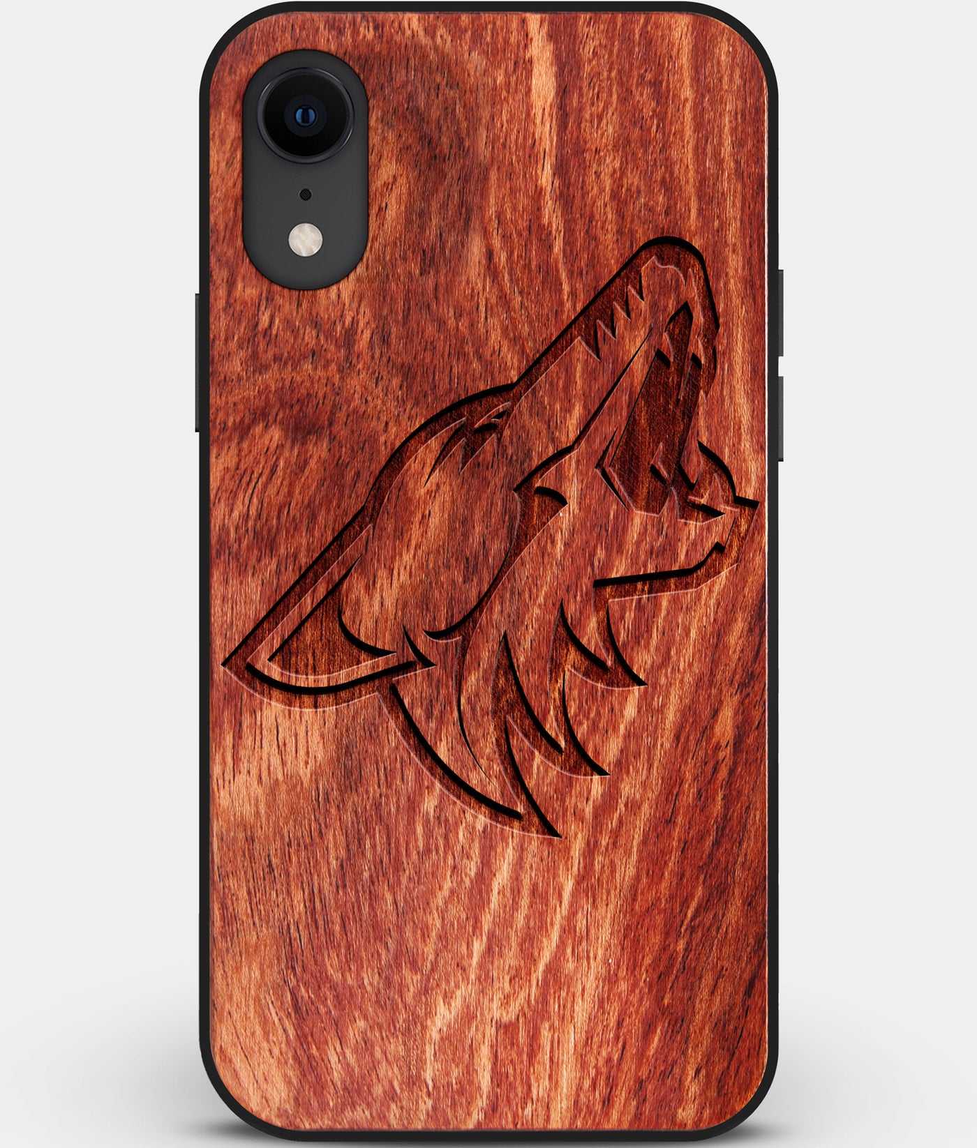 Custom Carved Wood Arizona Coyotes iPhone XR Case | Personalized Mahogany Wood Arizona Coyotes Cover, Birthday Gift, Gifts For Him, Monogrammed Gift For Fan | by Engraved In Nature