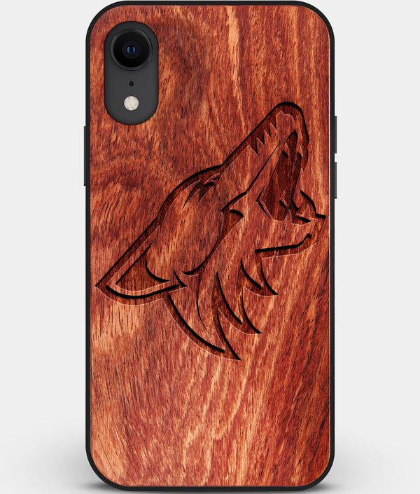 Custom Carved Wood Arizona Coyotes iPhone XR Case | Personalized Mahogany Wood Arizona Coyotes Cover, Birthday Gift, Gifts For Him, Monogrammed Gift For Fan | by Engraved In Nature