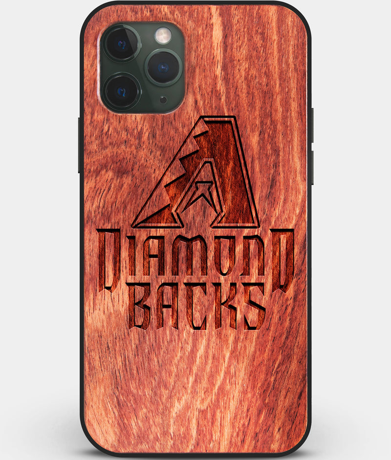 Custom Carved Wood Arizona Diamondbacks iPhone 11 Pro Max Case | Personalized Mahogany Wood Arizona Diamondbacks Cover, Birthday Gift, Gifts For Him, Monogrammed Gift For Fan | by Engraved In Nature