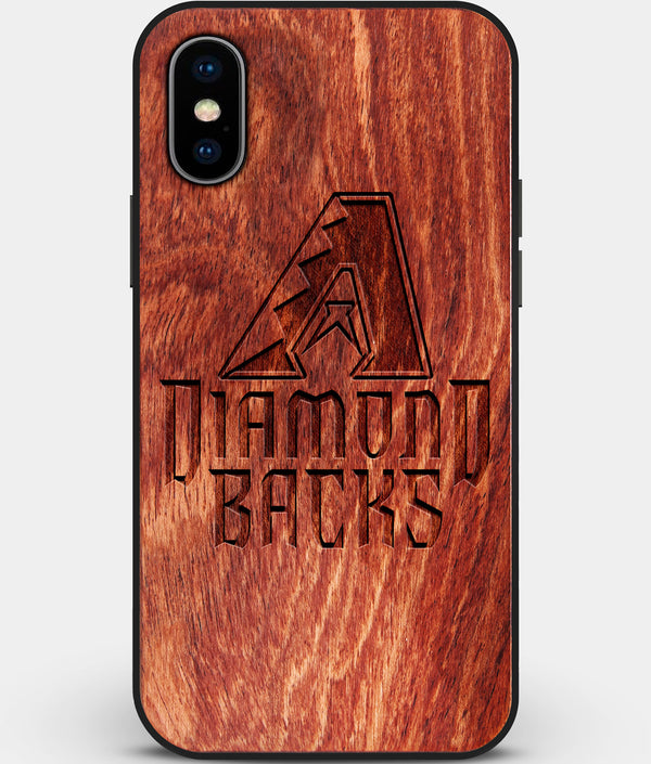 Custom Carved Wood Arizona Diamondbacks iPhone X/XS Case | Personalized Mahogany Wood Arizona Diamondbacks Cover, Birthday Gift, Gifts For Him, Monogrammed Gift For Fan | by Engraved In Nature