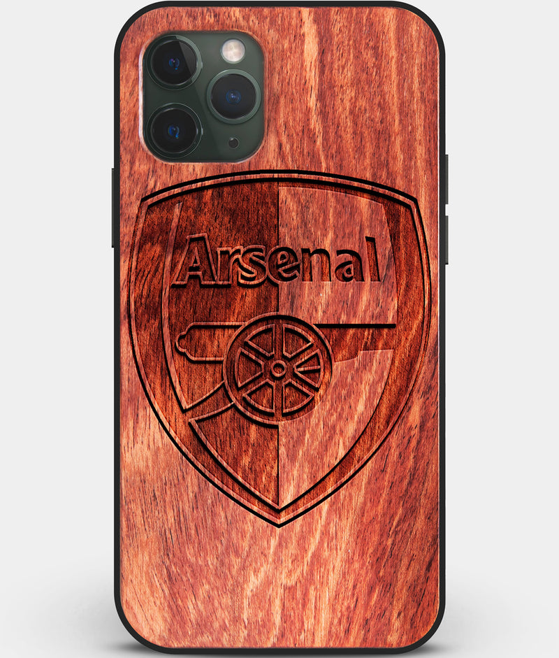 Custom Carved Wood Arsenal F.C. iPhone 11 Pro Case | Personalized Mahogany Wood Arsenal F.C. Cover, Birthday Gift, Gifts For Him, Monogrammed Gift For Fan | by Engraved In Nature