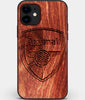 Custom Carved Wood Arsenal F.C. iPhone 12 Case | Personalized Mahogany Wood Arsenal F.C. Cover, Birthday Gift, Gifts For Him, Monogrammed Gift For Fan | by Engraved In Nature