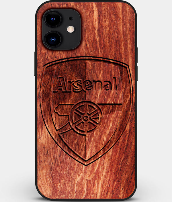 Custom Carved Wood Arsenal F.C. iPhone 12 Mini Case | Personalized Mahogany Wood Arsenal F.C. Cover, Birthday Gift, Gifts For Him, Monogrammed Gift For Fan | by Engraved In Nature