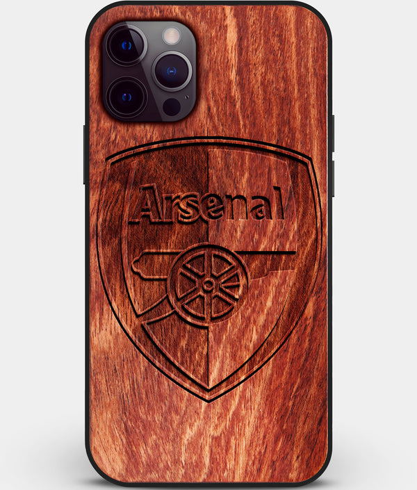 Custom Carved Wood Arsenal F.C. iPhone 12 Pro Case | Personalized Mahogany Wood Arsenal F.C. Cover, Birthday Gift, Gifts For Him, Monogrammed Gift For Fan | by Engraved In Nature