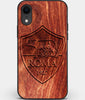 Custom Carved Wood A.S. Roma iPhone XR Case | Personalized Mahogany Wood A.S. Roma Cover, Birthday Gift, Gifts For Him, Monogrammed Gift For Fan | by Engraved In Nature