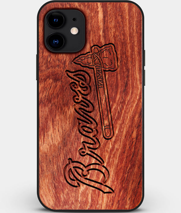 Custom Carved Wood Atlanta Braves iPhone 11 Case | Personalized Mahogany Wood Atlanta Braves Cover, Birthday Gift, Gifts For Him, Monogrammed Gift For Fan | by Engraved In Nature