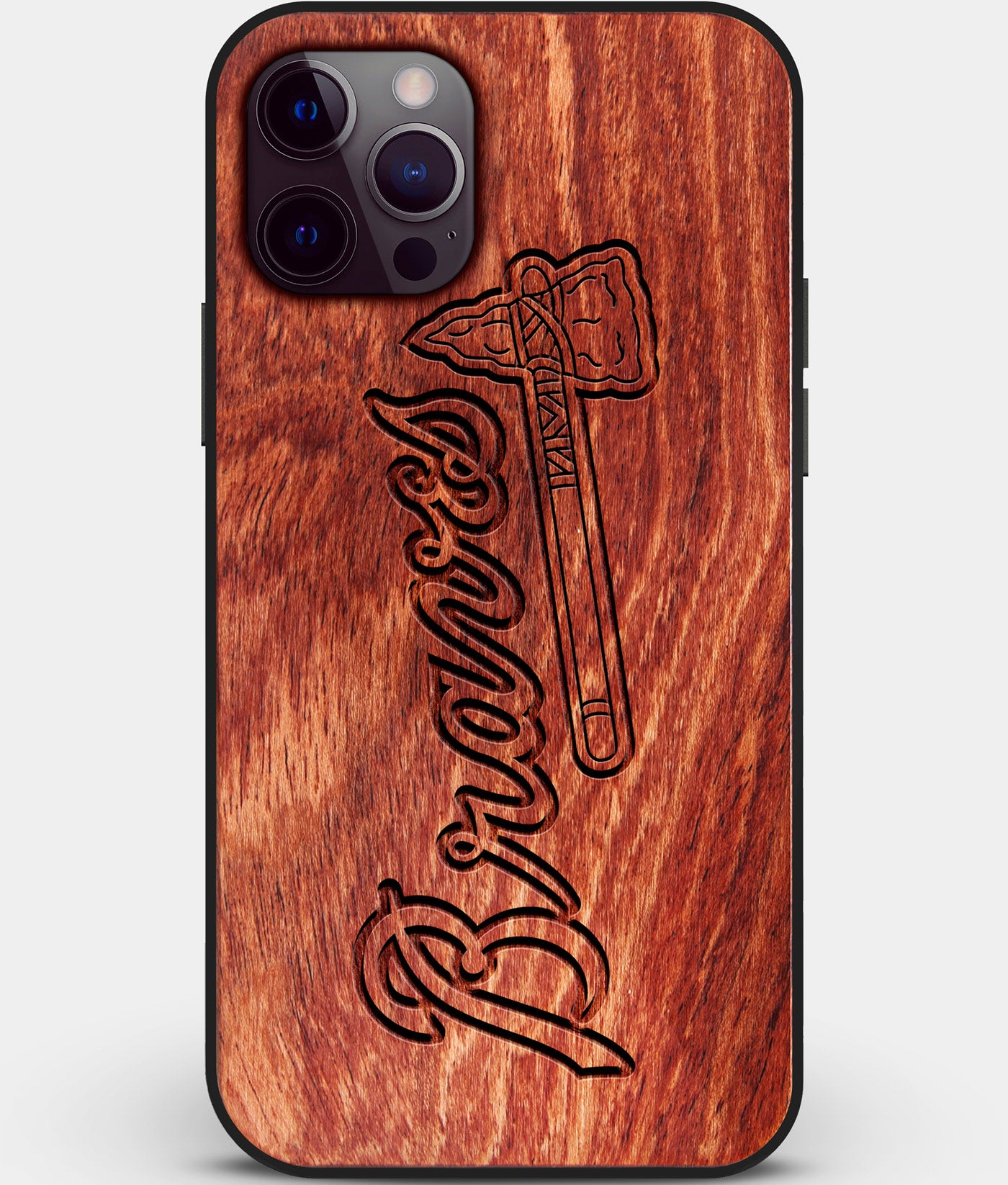 Custom Carved Wood Atlanta Braves iPhone 12 Pro Case | Personalized Mahogany Wood Atlanta Braves Cover, Birthday Gift, Gifts For Him, Monogrammed Gift For Fan | by Engraved In Nature