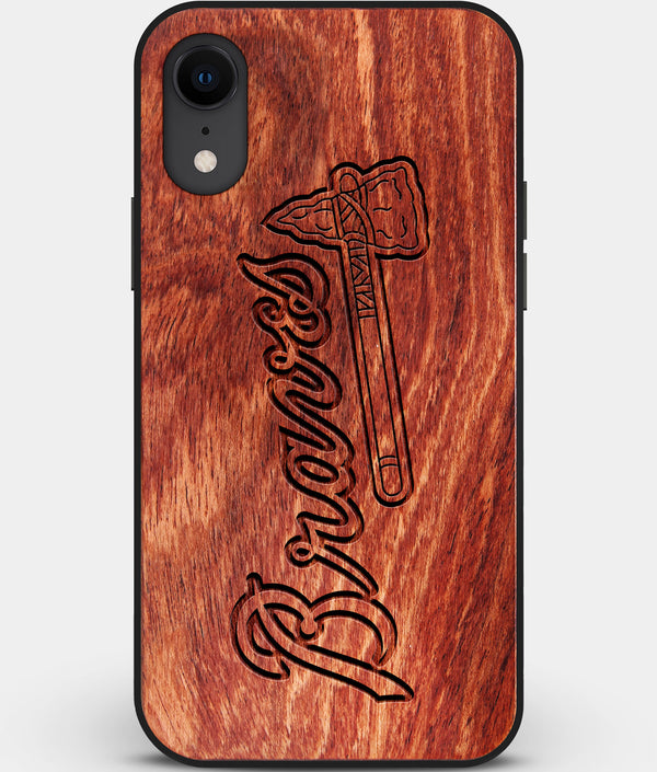 Custom Carved Wood Atlanta Braves iPhone XR Case | Personalized Mahogany Wood Atlanta Braves Cover, Birthday Gift, Gifts For Him, Monogrammed Gift For Fan | by Engraved In Nature