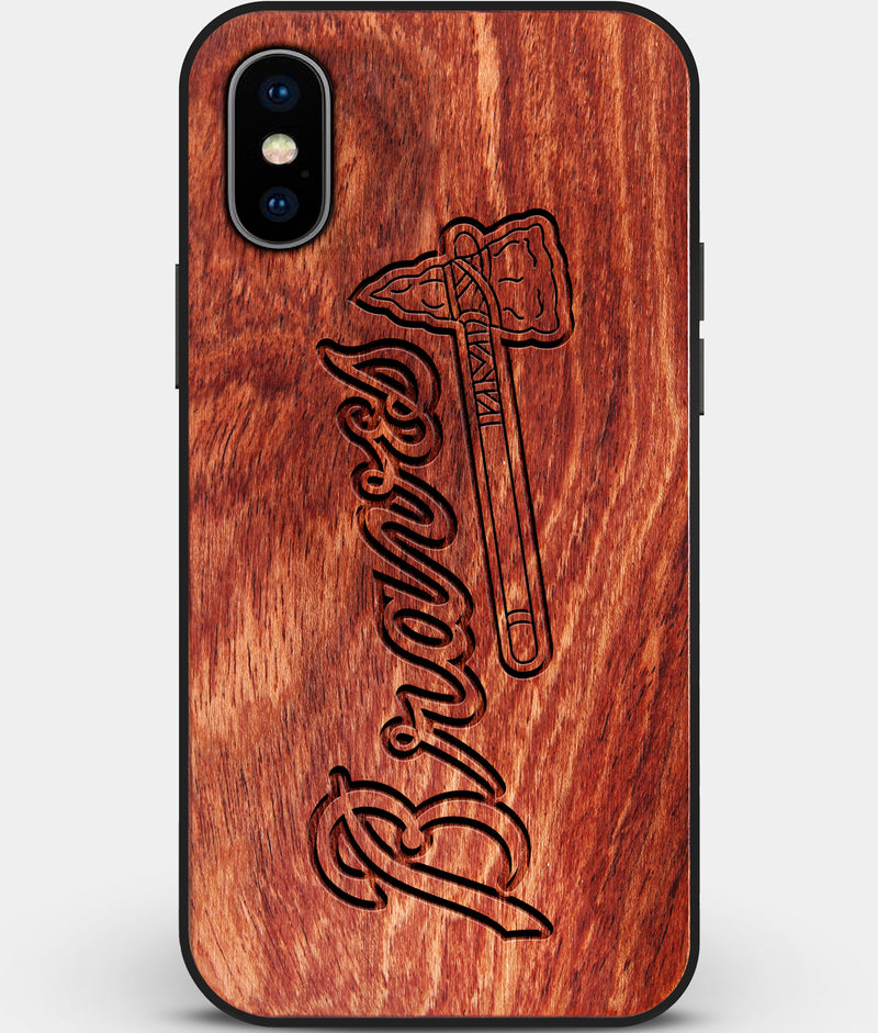 Custom Carved Wood Atlanta Braves iPhone X/XS Case | Personalized Mahogany Wood Atlanta Braves Cover, Birthday Gift, Gifts For Him, Monogrammed Gift For Fan | by Engraved In Nature