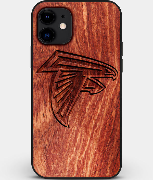 Custom Carved Wood Atlanta Falcons iPhone 11 Case | Personalized Mahogany Wood Atlanta Falcons Cover, Birthday Gift, Gifts For Him, Monogrammed Gift For Fan | by Engraved In Nature