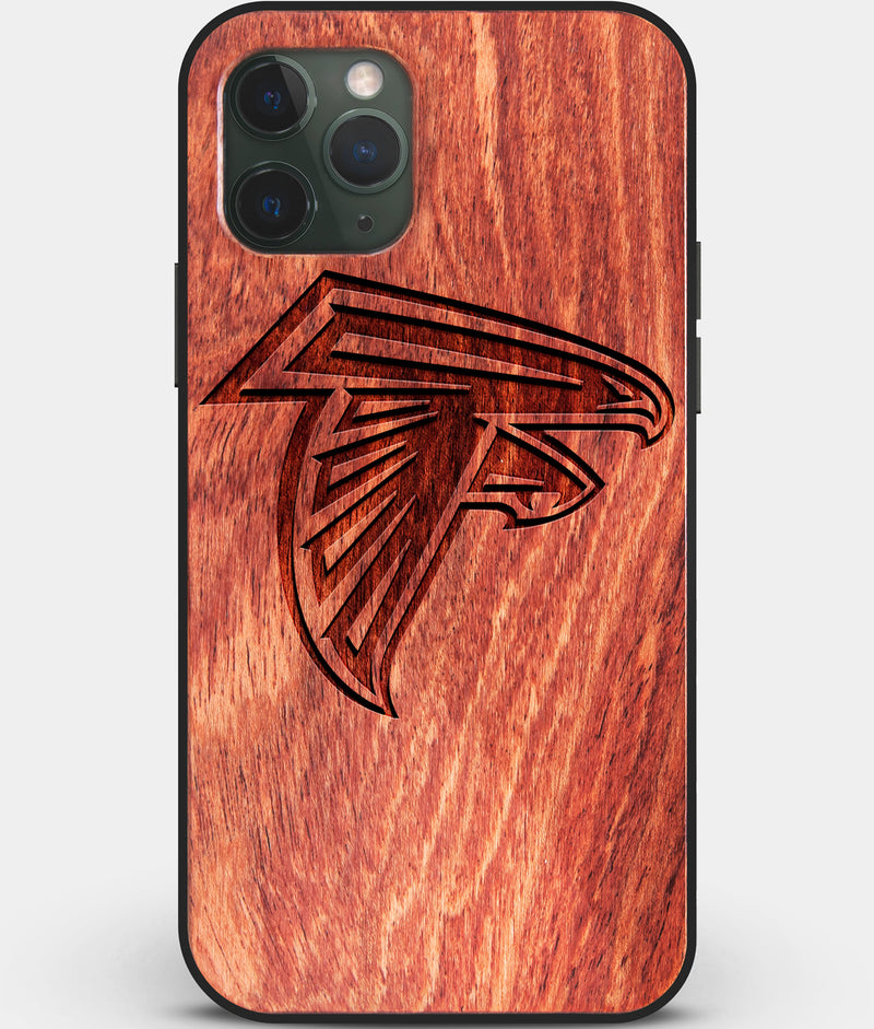 Custom Carved Wood Atlanta Falcons iPhone 11 Pro Case | Personalized Mahogany Wood Atlanta Falcons Cover, Birthday Gift, Gifts For Him, Monogrammed Gift For Fan | by Engraved In Nature