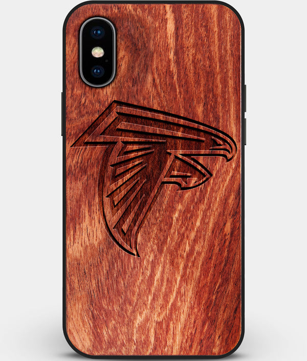 Custom Carved Wood Atlanta Falcons iPhone XS Max Case | Personalized Mahogany Wood Atlanta Falcons Cover, Birthday Gift, Gifts For Him, Monogrammed Gift For Fan | by Engraved In Nature